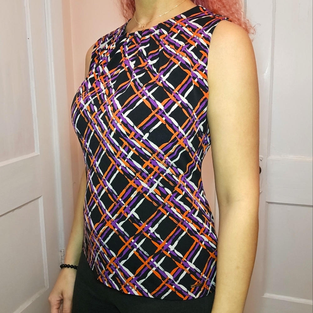 Geometric Sleeveless Top - Black, Orange, Purple